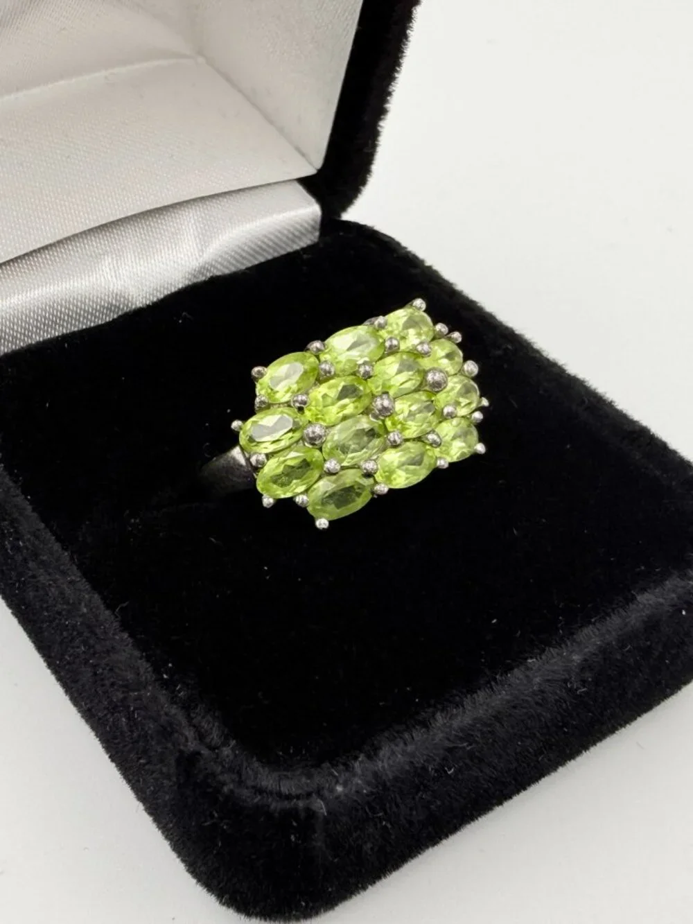 Marked Sterling Silver Peridot Cluster Statement Cocktail Ring Sz 8